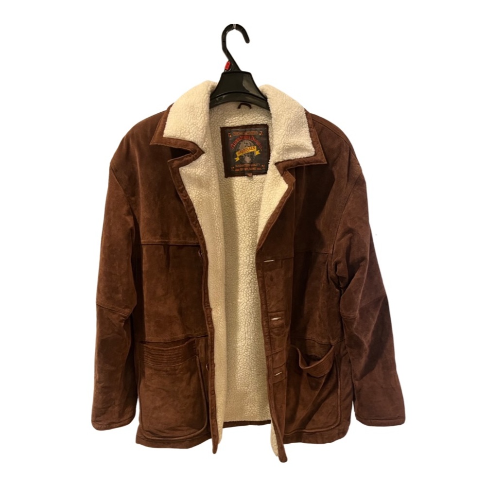 Wilson brown leather men’s adventure bound Sherpa lined coat size M
